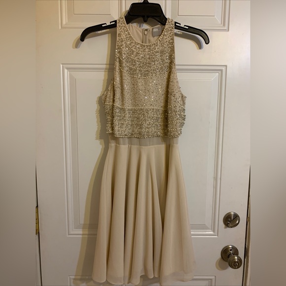 ASOS Embellished Crop Top Beaded Mini‎ Dress Women’s Ivory Beige Size US 4 - Picture 3 of 14